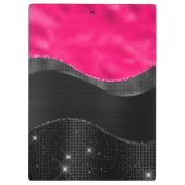 Girly Black Grey Hot Pink Waves Glam Monogram Naam Klembord (Achterkant)