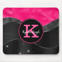 Girly Black Grey Hot Pink Waves Glam Monogram Naam