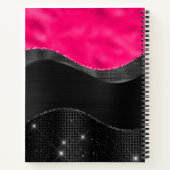 Girly Black Grey Hot Pink Waves Glam Monogram Naam Notitieboek (Achterkant)