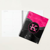Girly Black Grey Hot Pink Waves Glam Monogram Naam Planner (Display)