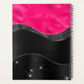 Girly Black Grey Hot Pink Waves Glam Monogram Naam Planner (Achterkant)