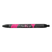 Girly Black Grey Hot Pink Waves Glam Monogram Naam Zwarte Inkt Pen (Voorkant)