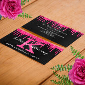 Girly Black Hot Pink Glitter Drift Chic Monogram Visitekaartje