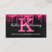 Girly Black Hot Pink Glitter Drift Chic Monogram Visitekaartje (Voorkant)