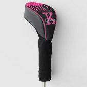Girly Black Hot Pink Glitter Drift Monogram Naam Golfheadcover (Schuin)