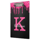 Girly Black Hot Pink Glitter Drift Monogram Naam Klembord (Links)