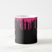Girly Black Hot Pink Glitter Drift Monogram Naam Koffiemok (Center)