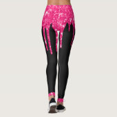 Girly Black Hot Pink Glitter Drift Monogram Naam Leggings (Achterkant)