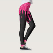 Girly Black Hot Pink Glitter Drift Monogram Naam Leggings (Rechts)