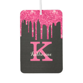 Girly Black Hot Pink Glitter Drift Monogram Naam Luchtverfrisser