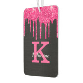 Girly Black Hot Pink Glitter Drift Monogram Naam Luchtverfrisser (Links)