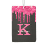 Girly Black Hot Pink Glitter Drift Monogram Naam Luchtverfrisser (Achterkant)