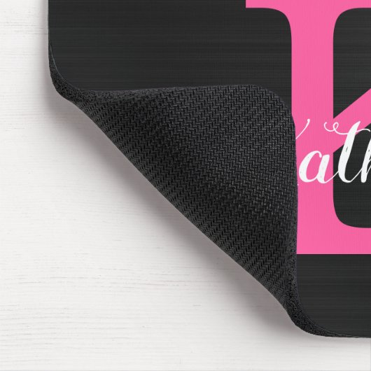 Girly Black Hot Pink Glitter Drift Monogram Naam Muismat (Hoek)