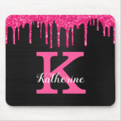 Girly Black Hot Pink Glitter Drift Monogram Naam Muismat (Voorkant)