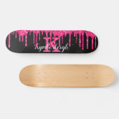Girly Black Hot Pink Glitter Drift Monogram Naam Persoonlijk Skateboard (Horizontaal)