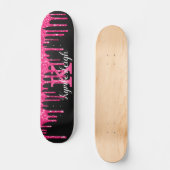 Girly Black Hot Pink Glitter Drift Monogram Naam Persoonlijk Skateboard (Voorkant)