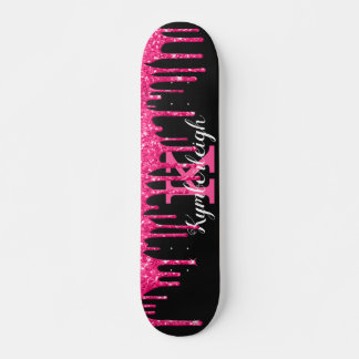 Girly Black Hot Pink Glitter Drift Monogram Naam Persoonlijk Skateboard
