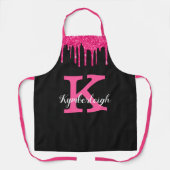 Girly Black Hot Pink Glitter Drift Monogram Naam Schort (Voorkant)