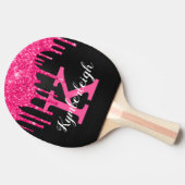 Girly Black Hot Pink Glitter Drift Monogram Naam Tafeltennisbatje (Zijkant)