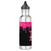Girly Black Hot Pink Glitter Drift Monogram Naam Waterfles (Links)