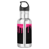 Girly Black Hot Pink Glitter Drift Monogram Naam Waterfles (Achterkant)