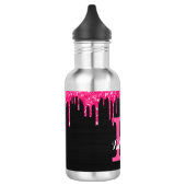 Girly Black Hot Pink Glitter Drift Monogram Naam Waterfles (Links)