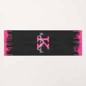 Girly Black Hot Pink Glitter Drift Monogram Naam Yogamat (Achterkant (horizontaal))