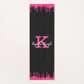Girly Black Hot Pink Glitter Drift Monogram Naam Yogamat (Voorkant)