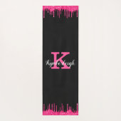 Girly Black Hot Pink Glitter Drift Monogram Naam Yogamat (Achterkant)