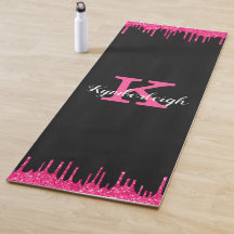 Girly Black Hot Pink Glitter Drift Monogram Naam