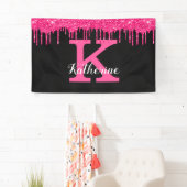 Girly Black Hot Pink Glitter Drift Monogram Spandoek (Insitu)