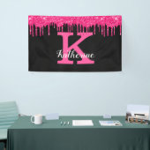 Girly Black Hot Pink Glitter Drift Monogram Spandoek (Beurs)