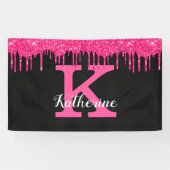 Girly Black Hot Pink Glitter Drift Monogram Spandoek (Horizontaal)