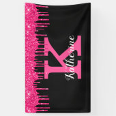 Girly Black Hot Pink Glitter Drift Monogram Spandoek (Verticaal)