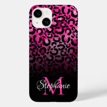 Girly Black Hot Pink Leopard Ombre Monogram
