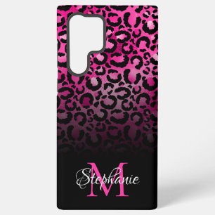 Girly Black Hot Pink Leopard Ombre Monogram Samsung Galaxy Hoesje