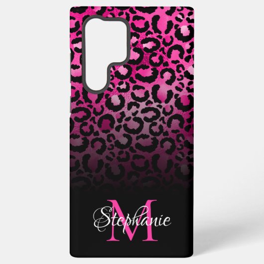 Girly Black Hot Pink Leopard Ombre Monogram Samsung Galaxy Hoesje (Achterkant)