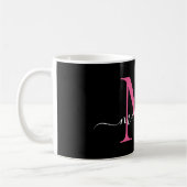 Girly Black Hot Pink Monogram Elegant Script Koffiemok (Links)
