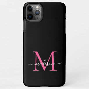 Girly Black Hot Pink Monogram Feminine Script Name iPhone 11Pro Max Hoesje