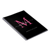 Girly Black Hot Pink Monogram Script Name Initiaal Notitieboek (Rechterzijde)