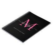 Girly Black Hot Pink Monogram Script Name Initiaal Notitieboek (Linkerzijde)