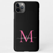 Girly Black Hot Pink Monogram Vrouwelijk Script Na iPhone Hoesje (Achterkant)