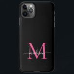 Girly Black Hot Pink Monogram Vrouwelijk Script Na iPhone 11Pro Max Hoesje<br><div class="desc">Modern Girly Black Hot Magenta Roze Monogram Vrouwelijk Script Naam Telefoonhoes</div>