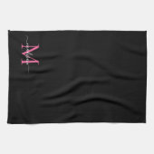 Girly Black Magenta Hot Pink Monogram Script Naam Theedoek (Horizontaal)