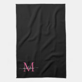 Girly Black Magenta Hot Pink Monogram Script Naam Theedoek (Verticaal)