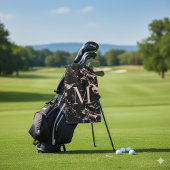 Girly Black Marble Roos Gold Foil Monogram Golfhanddoek