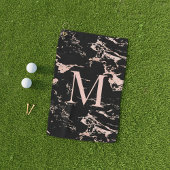 Girly Black Marble Roos Gold Foil Monogram Golfhanddoek