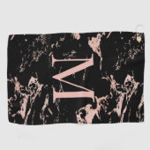 Girly Black Marble Roos Gold Foil Monogram Golfhanddoek (Horizontaal)