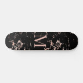 Girly Black Marble Roos Gold Foil Monogram Persoonlijk Skateboard (Horizontaal)