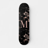 Girly Black Marble Roos Gold Foil Monogram Persoonlijk Skateboard (Voorkant)